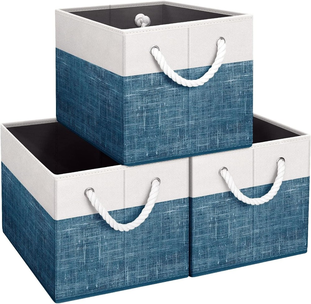 Fab Totes Foldable Storage Bins 3-Pack in White and Blue