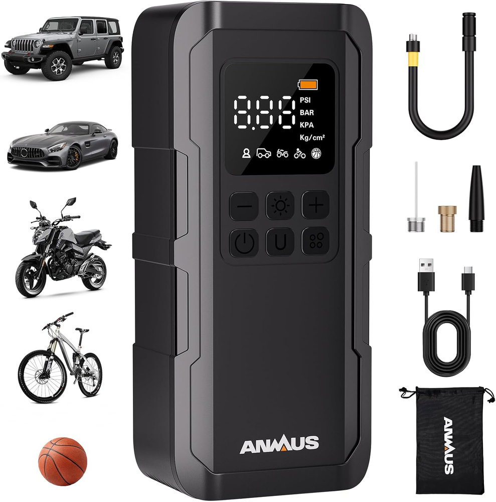 Tire Inflator Portable Air Compressor Pump 150PSI Gauge LED Car Bike Emergency