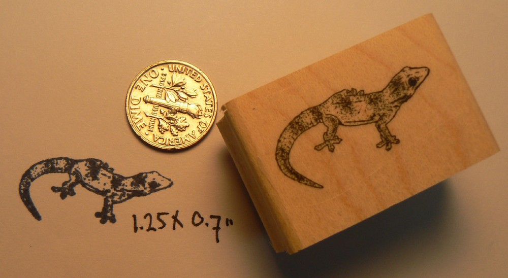 P14 Gecko rubber stamp miniature WM 1x0.7