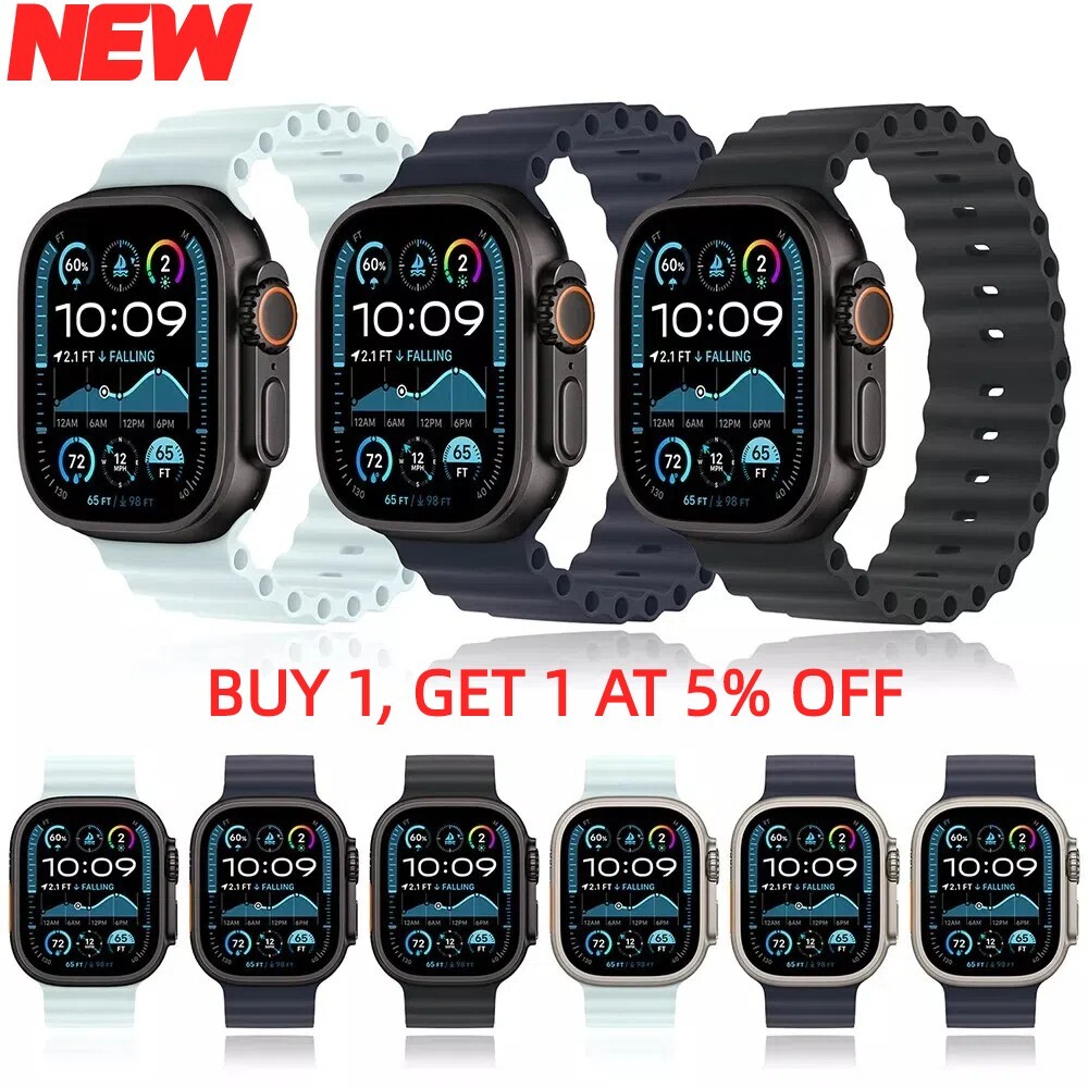 New Ocean double-clasp silicone strap  For Apple Watch 10  44/45/46/49mm Ultra2