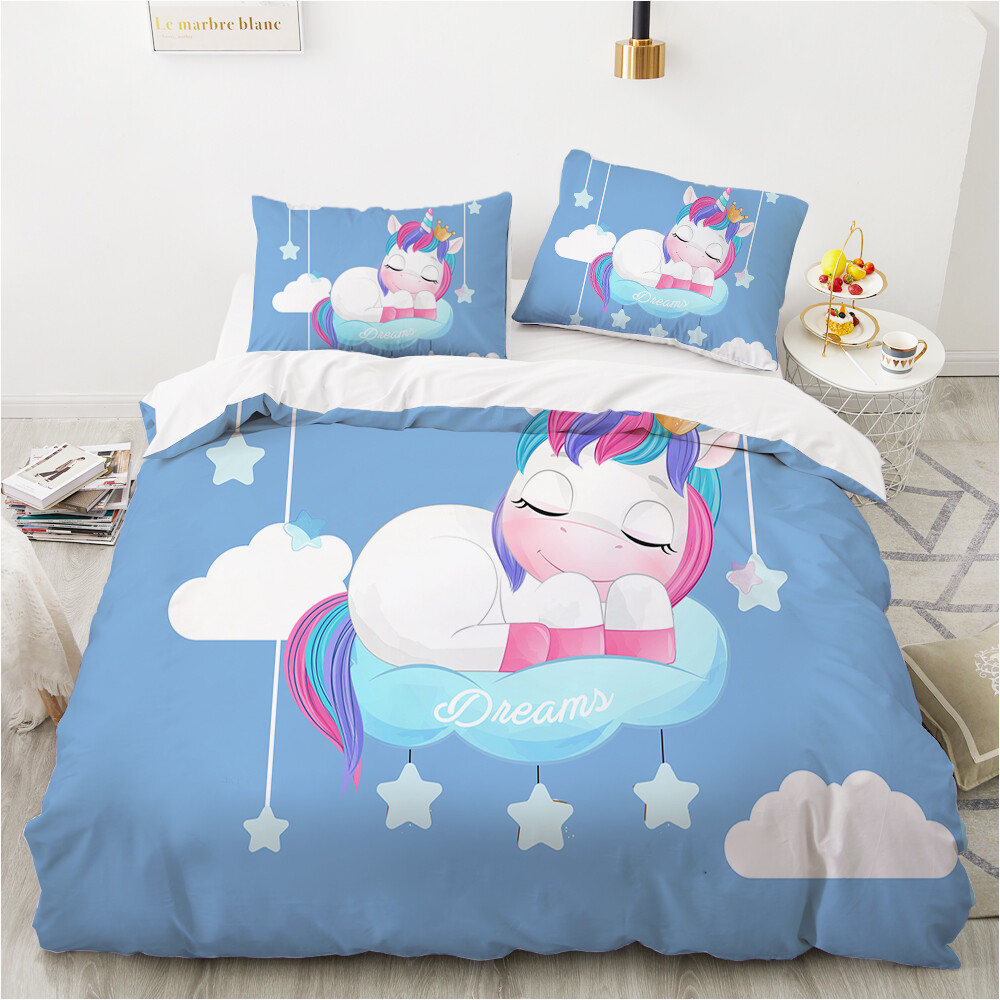 3D Cartoon Unicorn ZHUA057 Bed Pillowcases Quilt Duvet Cover Set Queen King Zoe