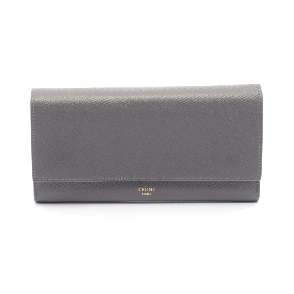 CELINE Large Flap Bifold Wallet Leather Long Wallet Women's Excellent Condition