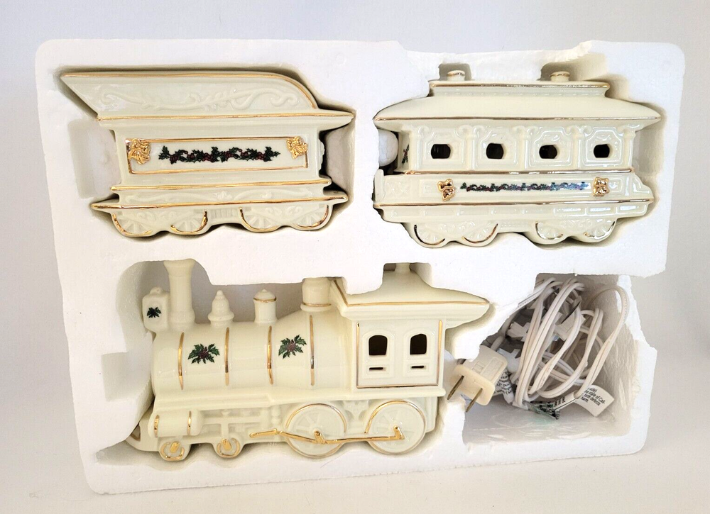 Porcelain White Train Set with Gold Trim and Lights #199543 Gift Decor
