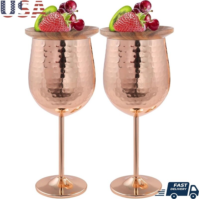 Stainless Steel Wine Glasses Set of 2 with Charcuterie Toppers and Coasters