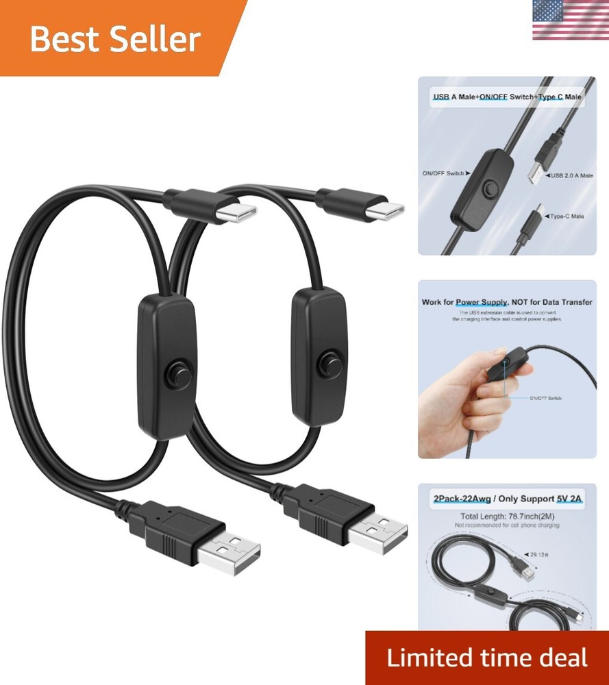 2Pcs 6.6FT USB C Extension Cable Male to Female 5V Fast Charging