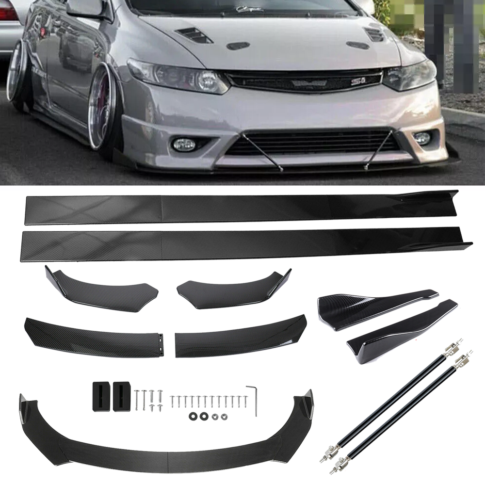 Front Lip Chin Bumper Body Kits Side Skirt For Honda Civic SI 2006- Carbon Fiber