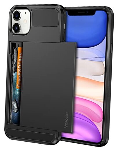 Case for iPhone 11 Case Wallet Credit Card Holder ID Slot Sliding Door Black