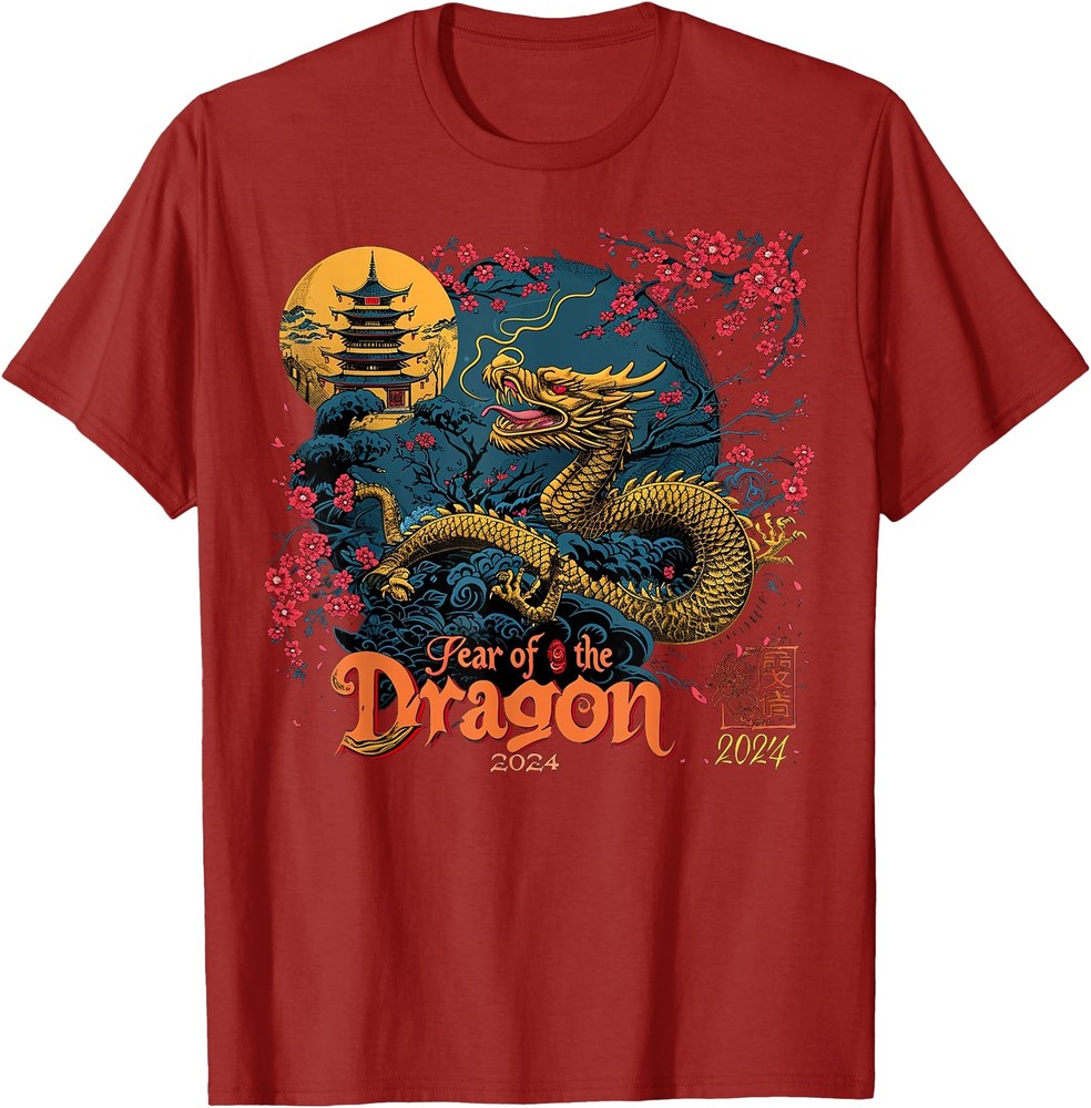 Red Cherry Blossom Chinese Lunar New Year 2024 T Shirt Men