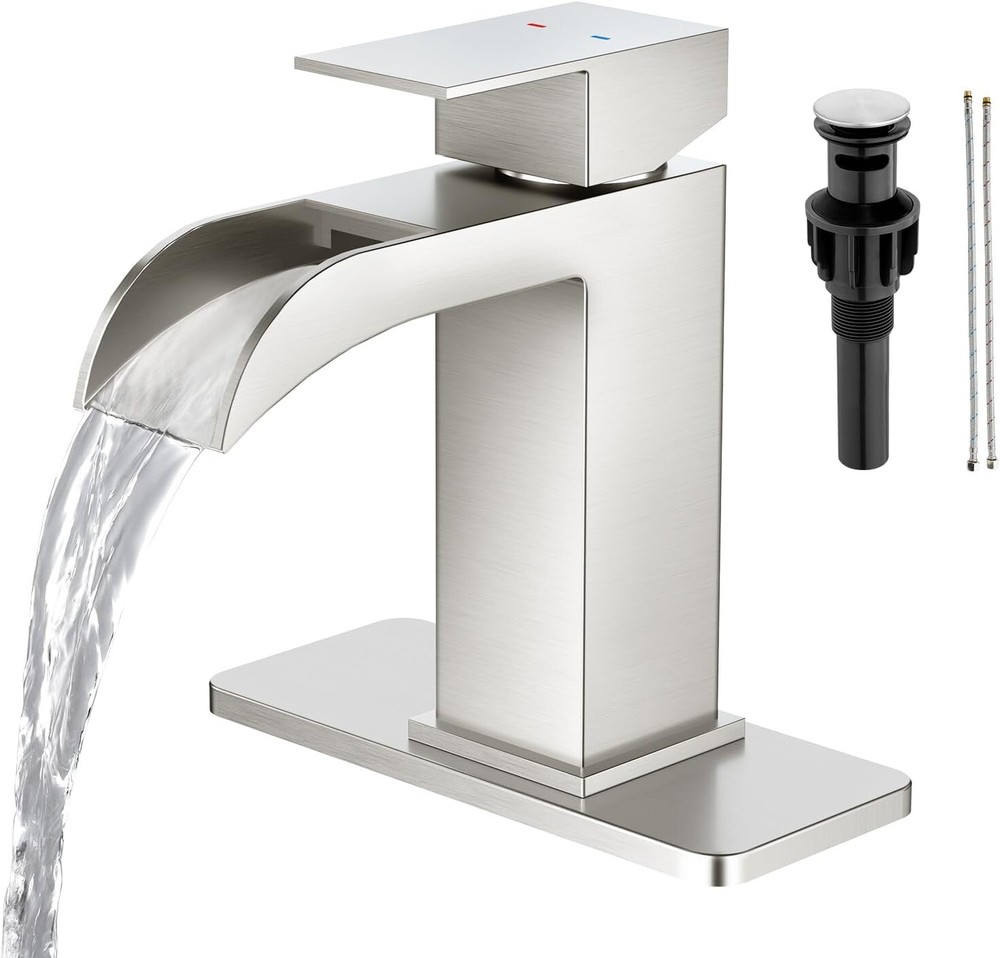 Wide Open Spout Waterfall Bathroom Faucet Single Handle,Single Hole Bathroom