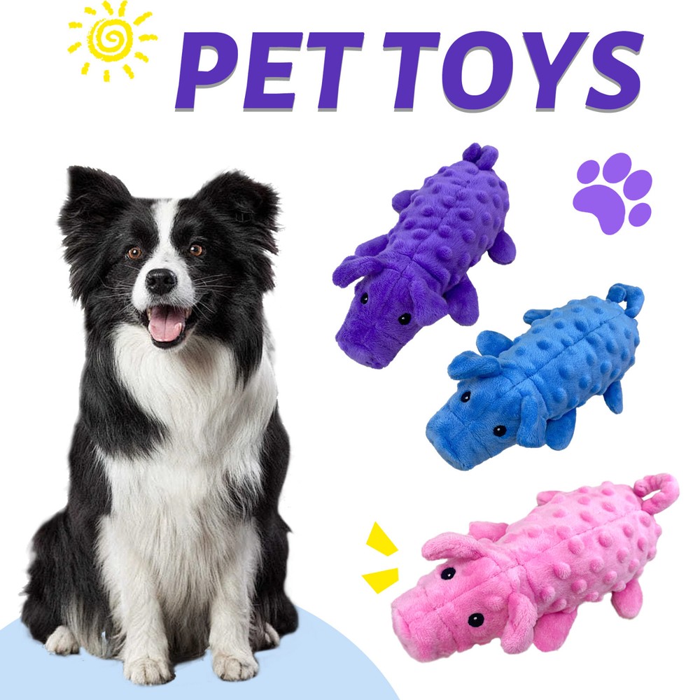 Colorful Squeaky Pig Chew Toys for Dogs 3-Pack Bubble Pressure Stuffed Fun