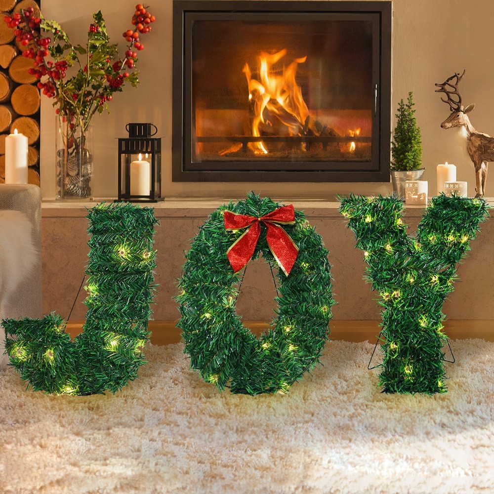 3 Piece Outdoor Joy Christmas Decoration, Lighted Joy Yard Display Set, Joy Yard
