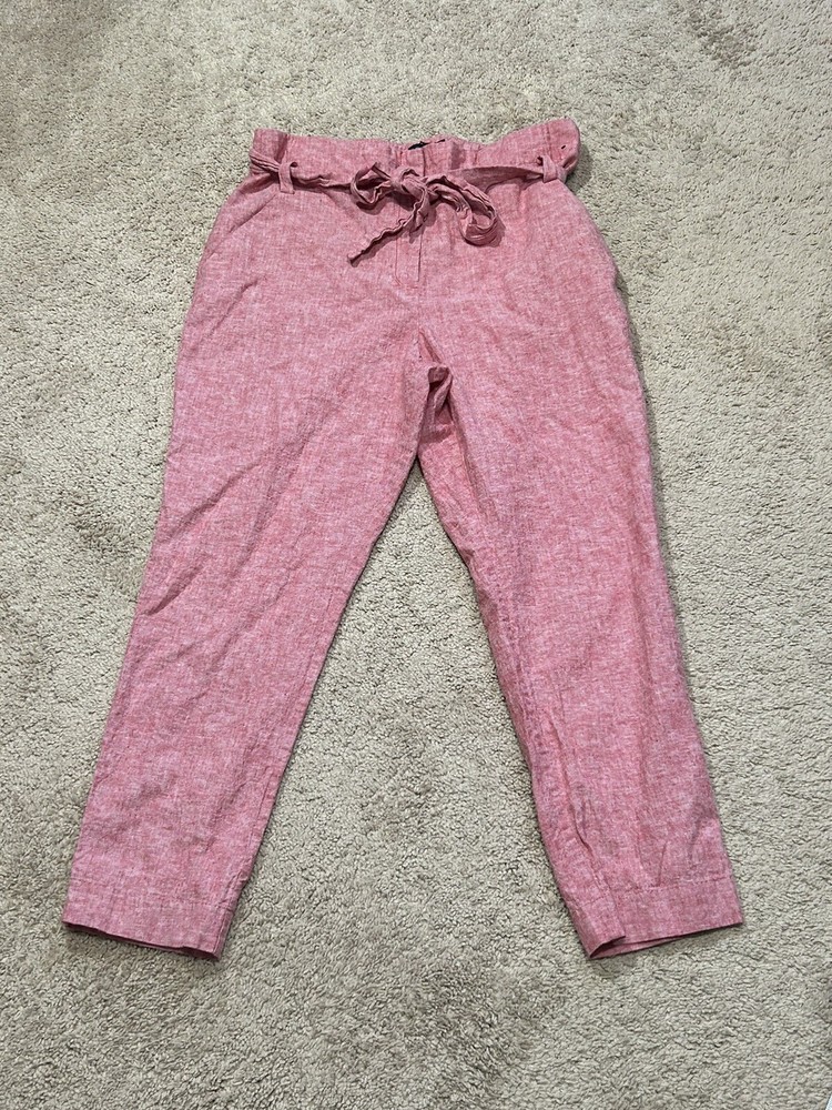 7th Avenue Women’s Red Linen Belted Pants Size 14 Lightweight Comfort