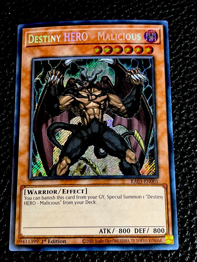 Destiny HERO Malicious 1st Edition Secret Rare Yugioh RA03-EN001