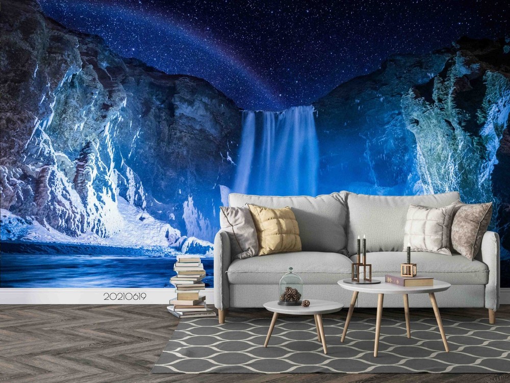 3D Mountains Waterfall Night Landscape Wall Murals Wallpaper Murals Wall Sticker