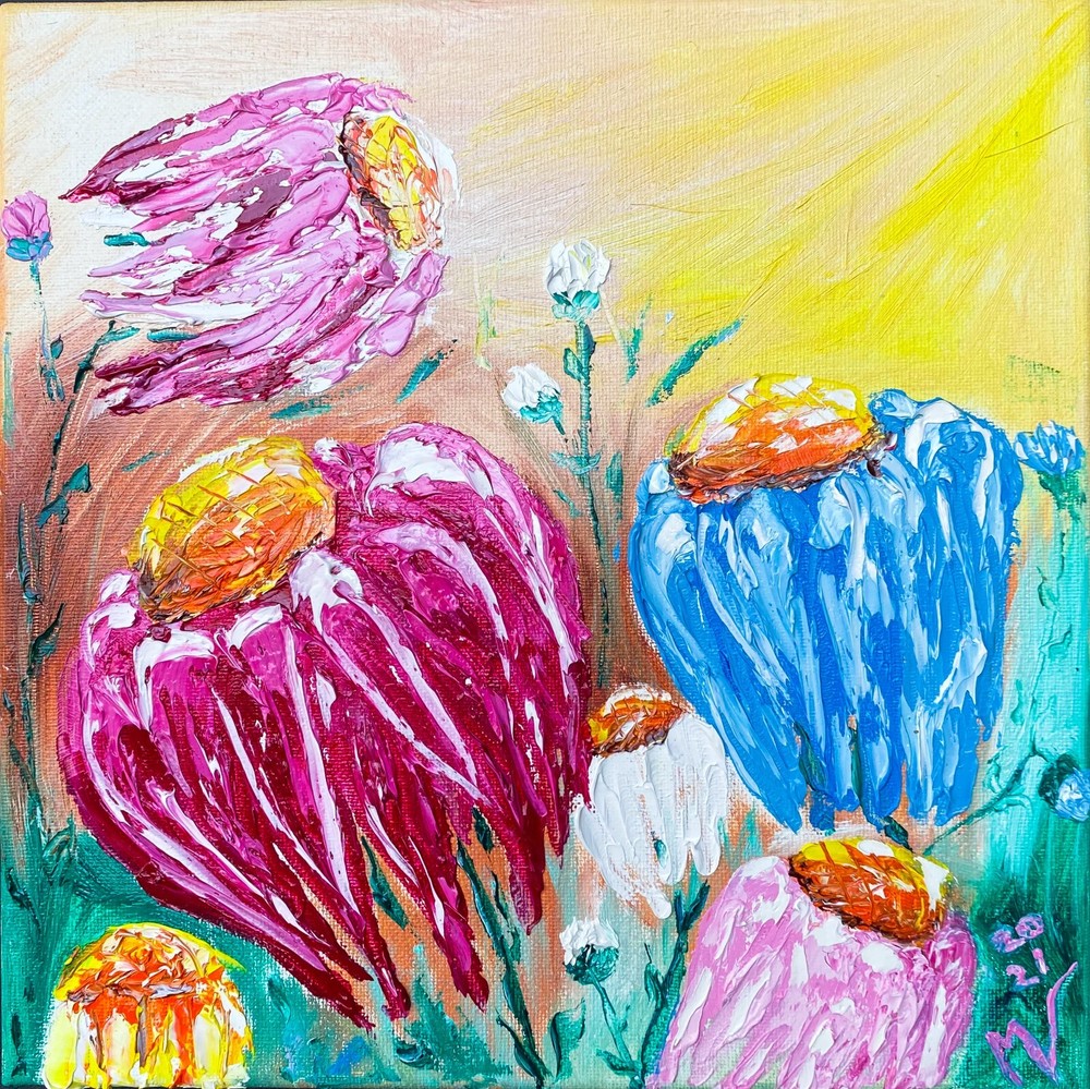 Daisy Painting Multicolor Original Art Canvas Flower Wall Art Margaryshopusa