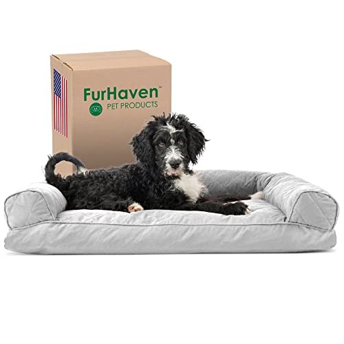 Orthopedic Pillow Dog Bed for Medium Dogs with Removable Quilted Silver Gray Cover