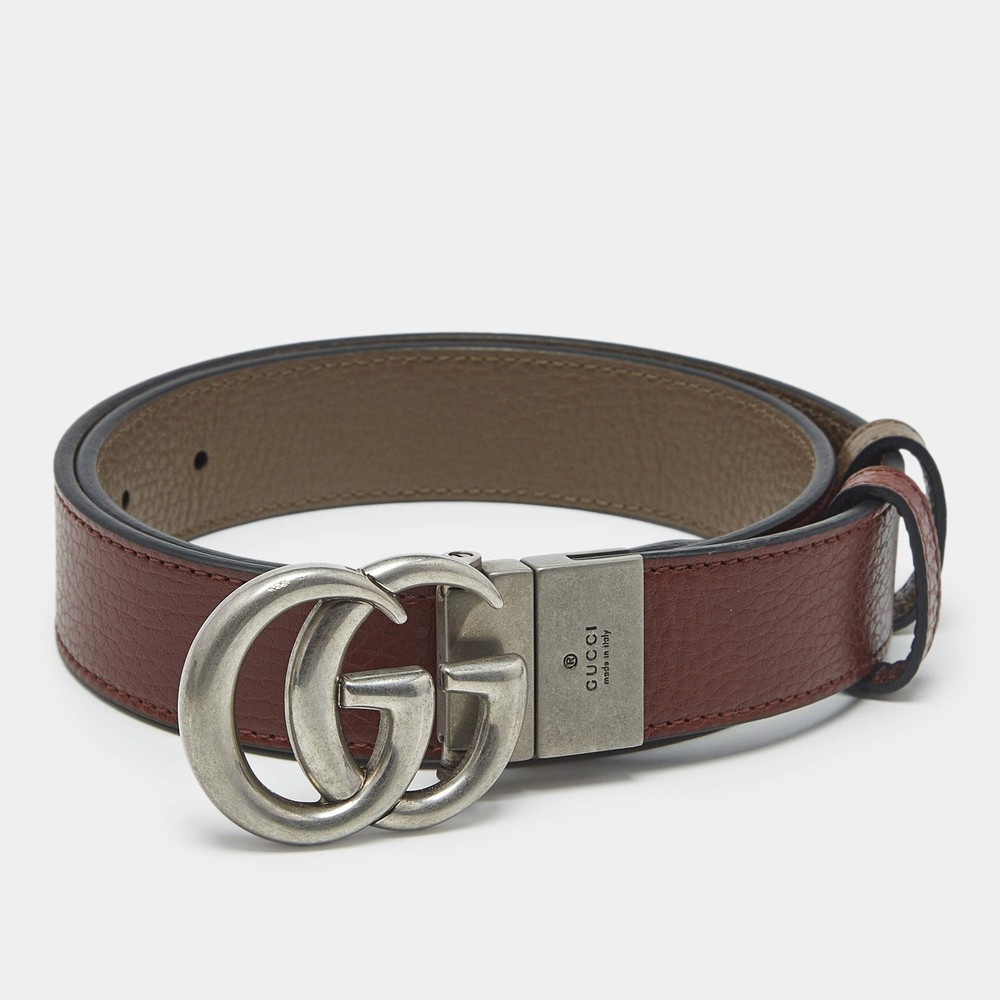 Gucci BurgundyBrown Leather GG Marmont Reversible Belt 75 CM