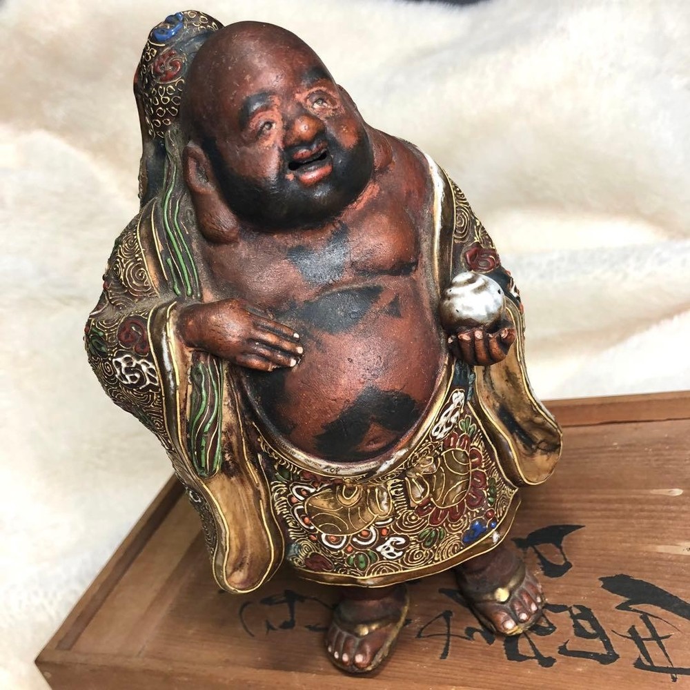 Japanese Kutani Ware Old house Hotei Buddha statue exquisitely crafted sculpture