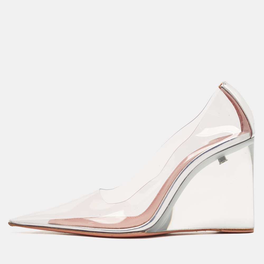 Amina Muaddi Clear PVC Ane Wedge Pumps Size 36 Pointed Toe