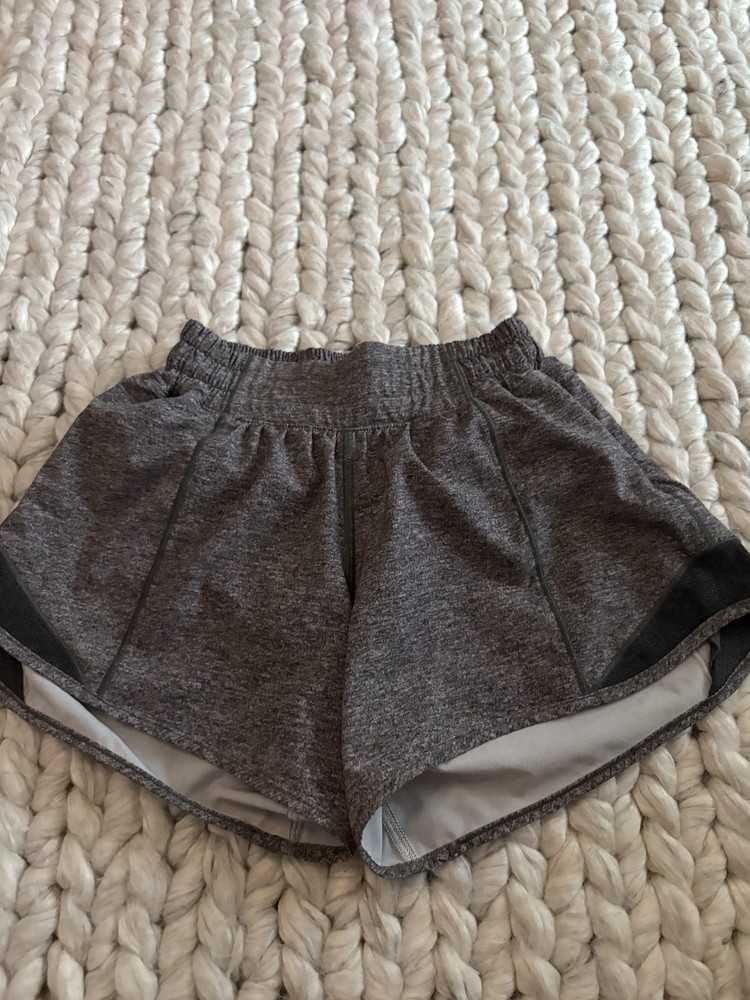 Lulmon Hottie Hot Grey Running Shorts with Black Trim for Women