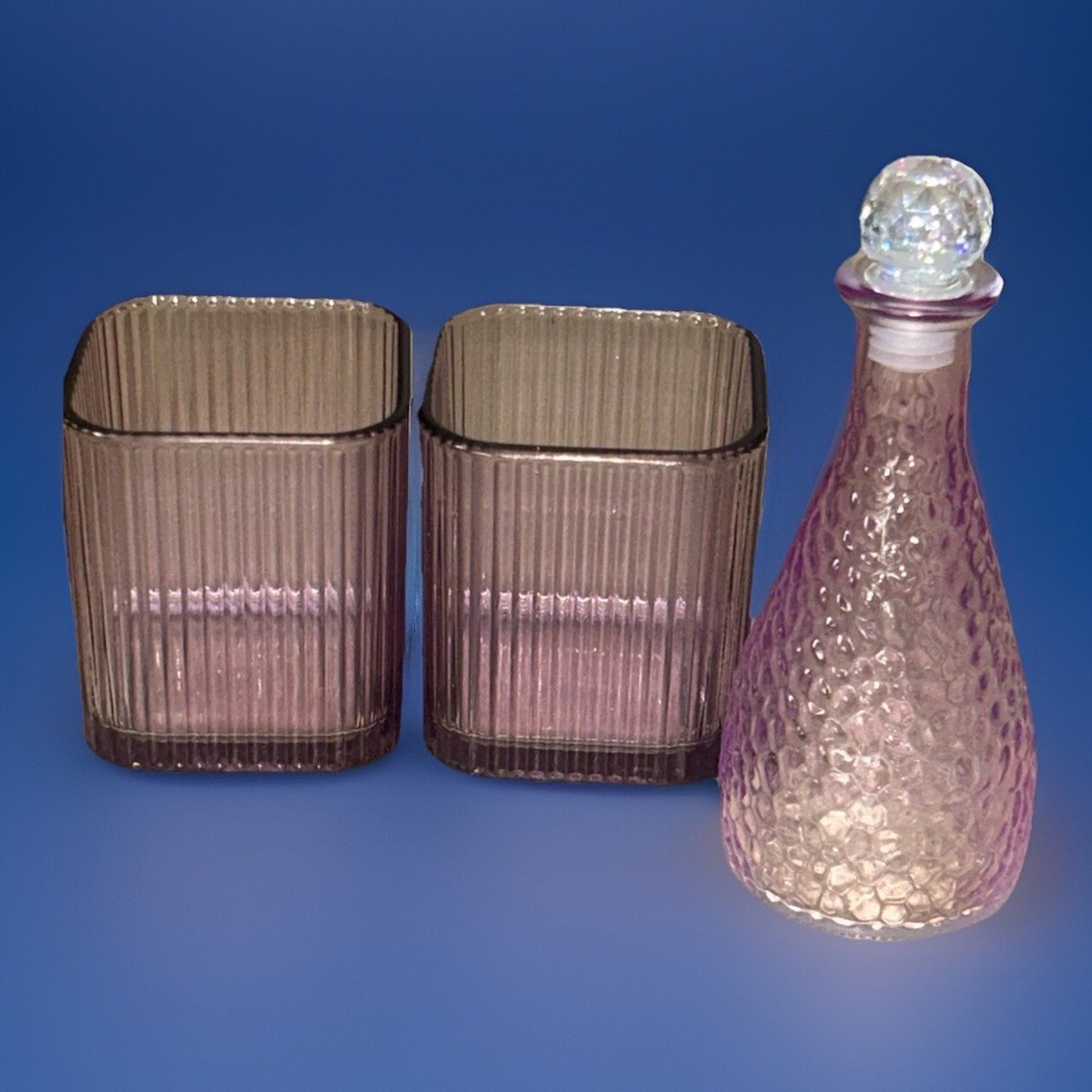 Lavender Glass Votive Tea Light Candle Holders Perfume Bottle Set