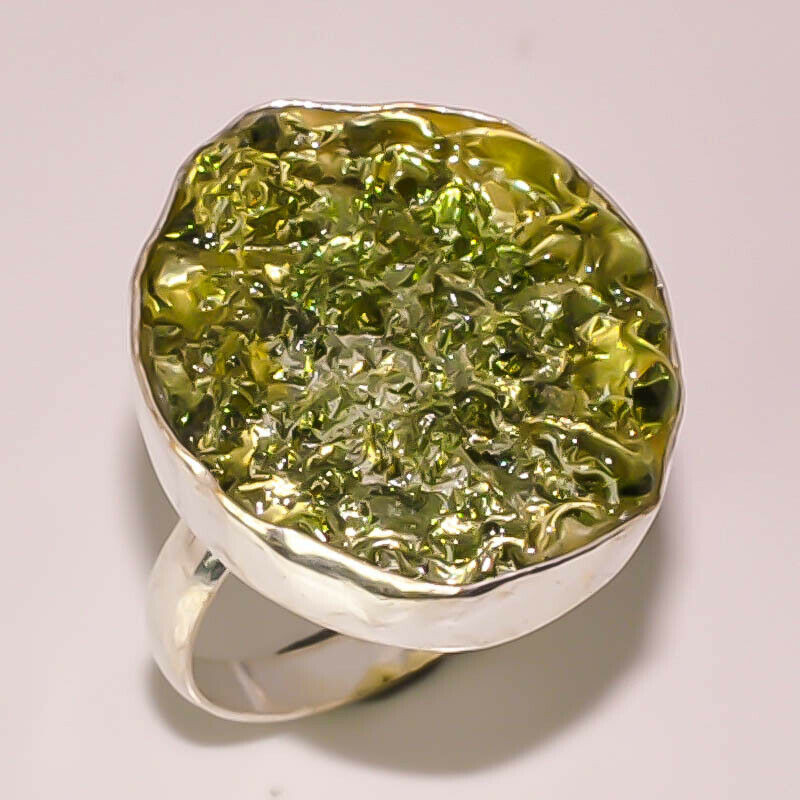 Green Moldavite Quartz Handmade Jewelry 925 STERLING SILVER PLATED RING 9