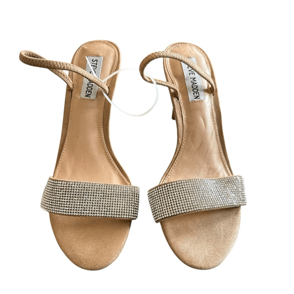 Steve Madden Nude Rhinestone Slingback Open Toe Heels Size 7