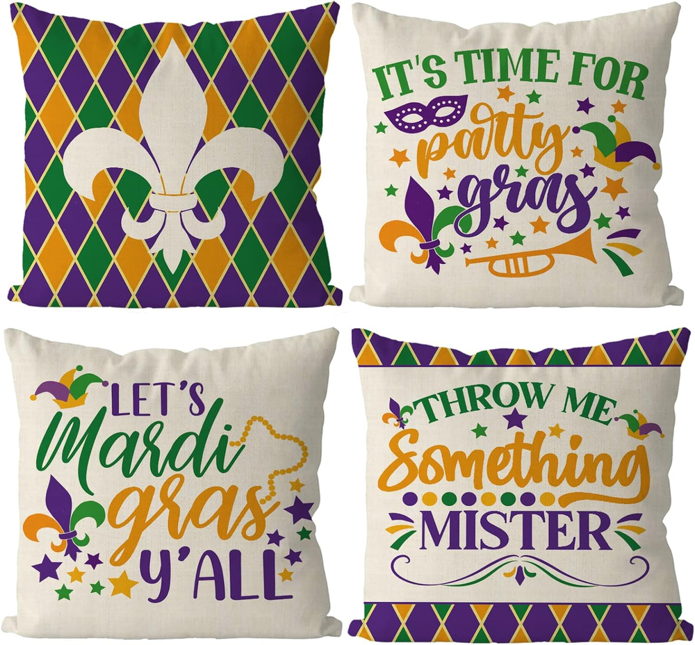 Mardi Gras Pillow Covers 18X18 Inch Set of 4 Fleur De Lis Throw Pillow Covers Ma