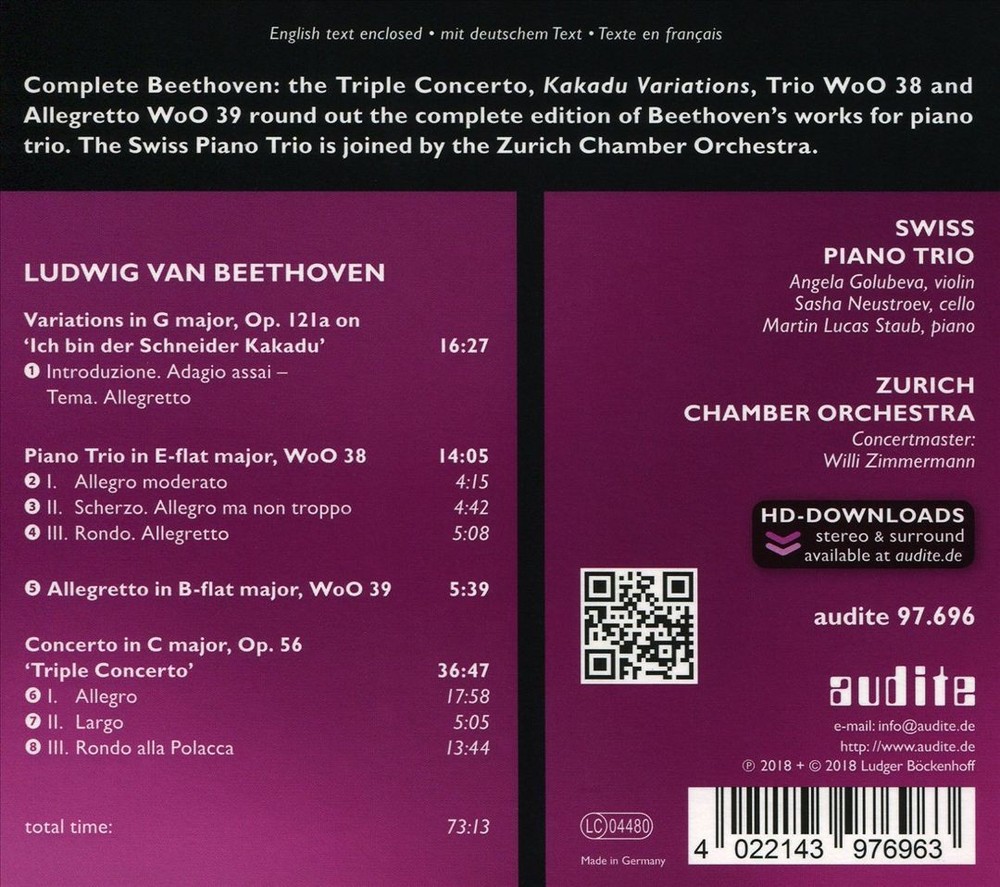 SWISS PIANO TRIO and ZURICH CHAMBER ORCHESTRA perform BEETHOVEN Complete Piano Works