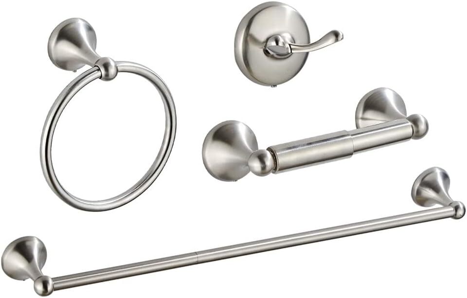 4 Piece Bathroom Accessory Set(Adjustable Towel Bar, 4 PCS, Brushed Nickel