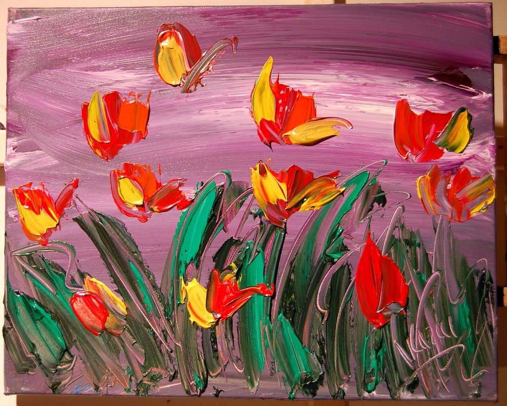 TULIPS   BY MARK KAZAV - ORIGINAL OIL PAINTING ABSTRACT MODERN ART  WEGR5