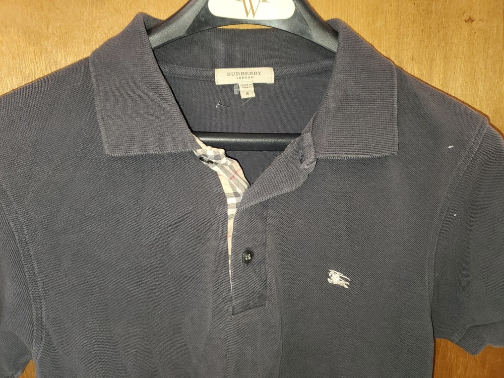 Burberry Brit Nova Check Navy Cotton Short Sleeve Polo Shirt Men's Size Small