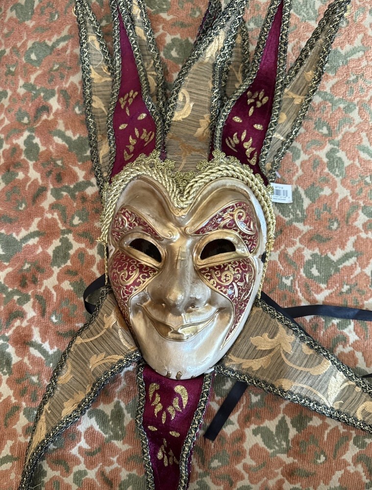 MARDI GRAS MASK JESTER~ MAROON ~ Joker Masquerade Costume Party Mask