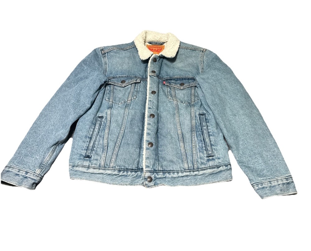Levi's Mens M Sherpa Lined Denim Trucker Jacket Light Wash Body Fit Warm Winter