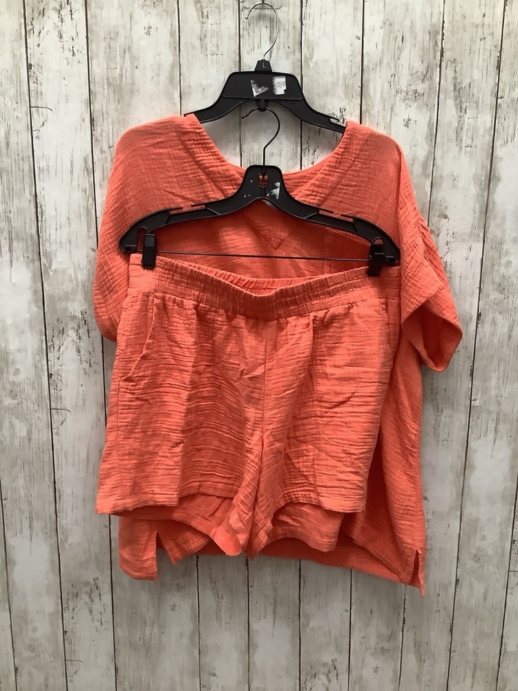 Belle Beach By Kim Gravel Orange Cotton Top With Shorts Size Medium 0407-14