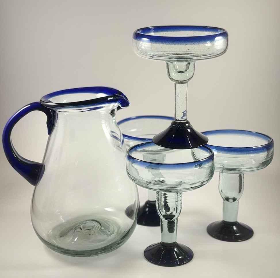 Vintage handblown Mexican glass pitcher set of 4