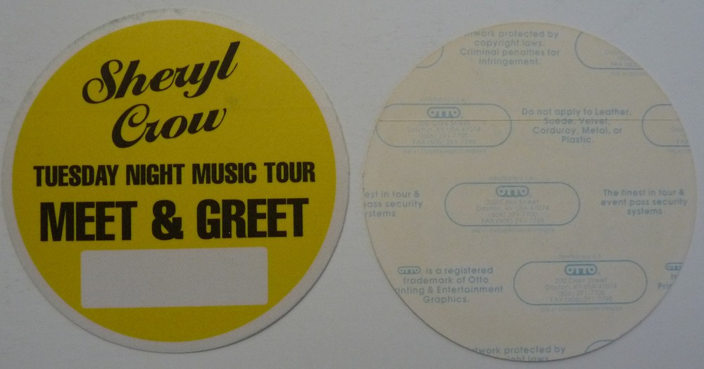 Sheryl Crow 1993 Tour Yellow Meet & Greet Backstage Concert Pass D1