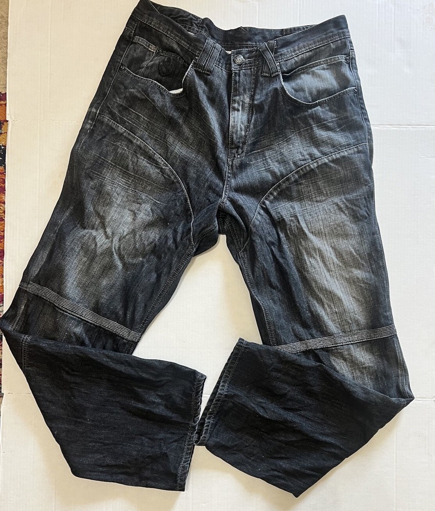 Eight 732 Jeans Mens 38x34 Dark Wash Embroidered Cargo Pants Wide Leg Baggy Y2K