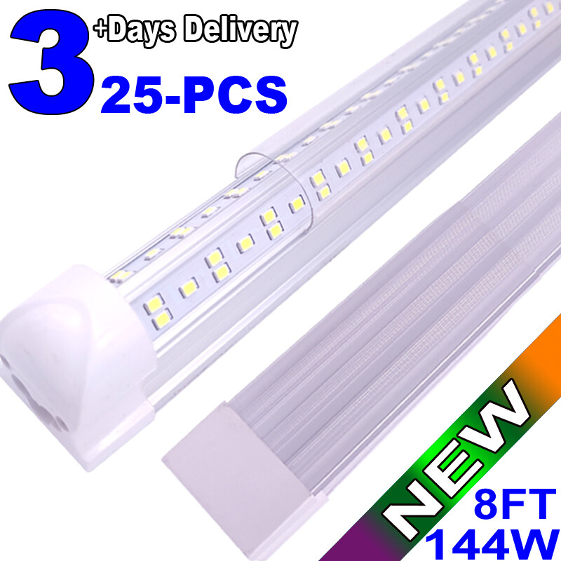 25/Pack 8 ft LED Shop Lights 144W integrated 6500K for Warehouse V-Shaped Bulbs