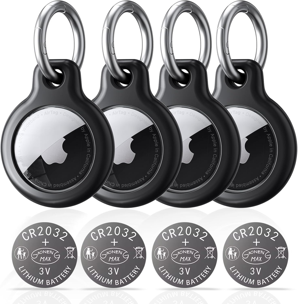 Durable AirTag Holder Case with Keychain & 4 CR2032 Batteries Included