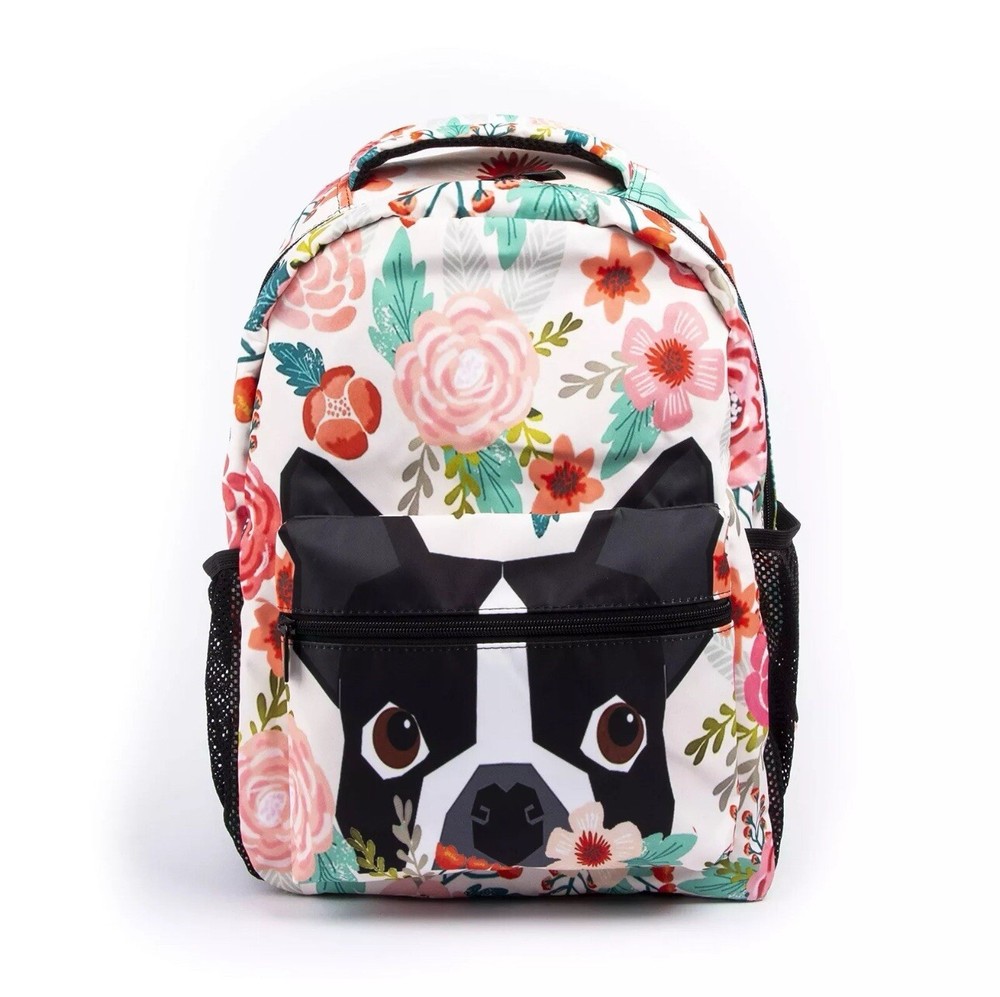 Boston Terrier Dog Florals School Backpack Colorful Flower Pug Bookbag Funny ...