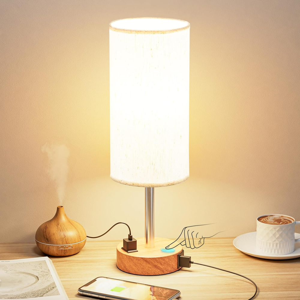 3-Way Dimmable Touch Bedside Table Lamp with USB-C Charging Ports