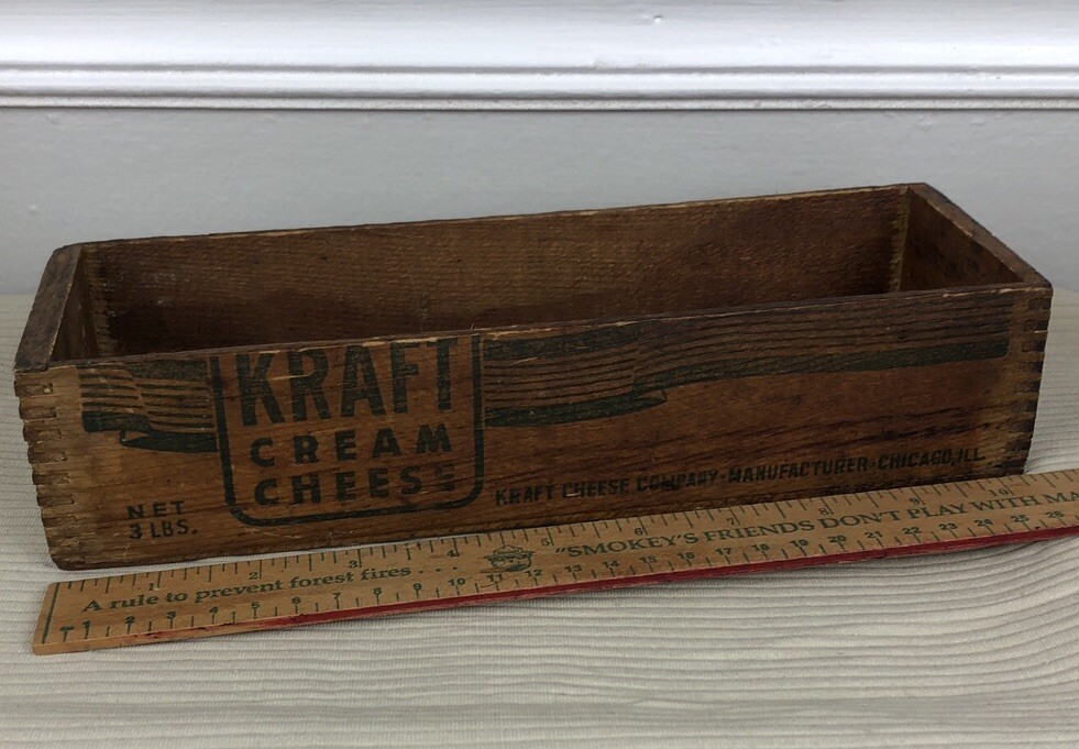 Vintage Kraft Cream Cheese Wooden Crate Dove Tail Advertising Collectible 3 Lbs