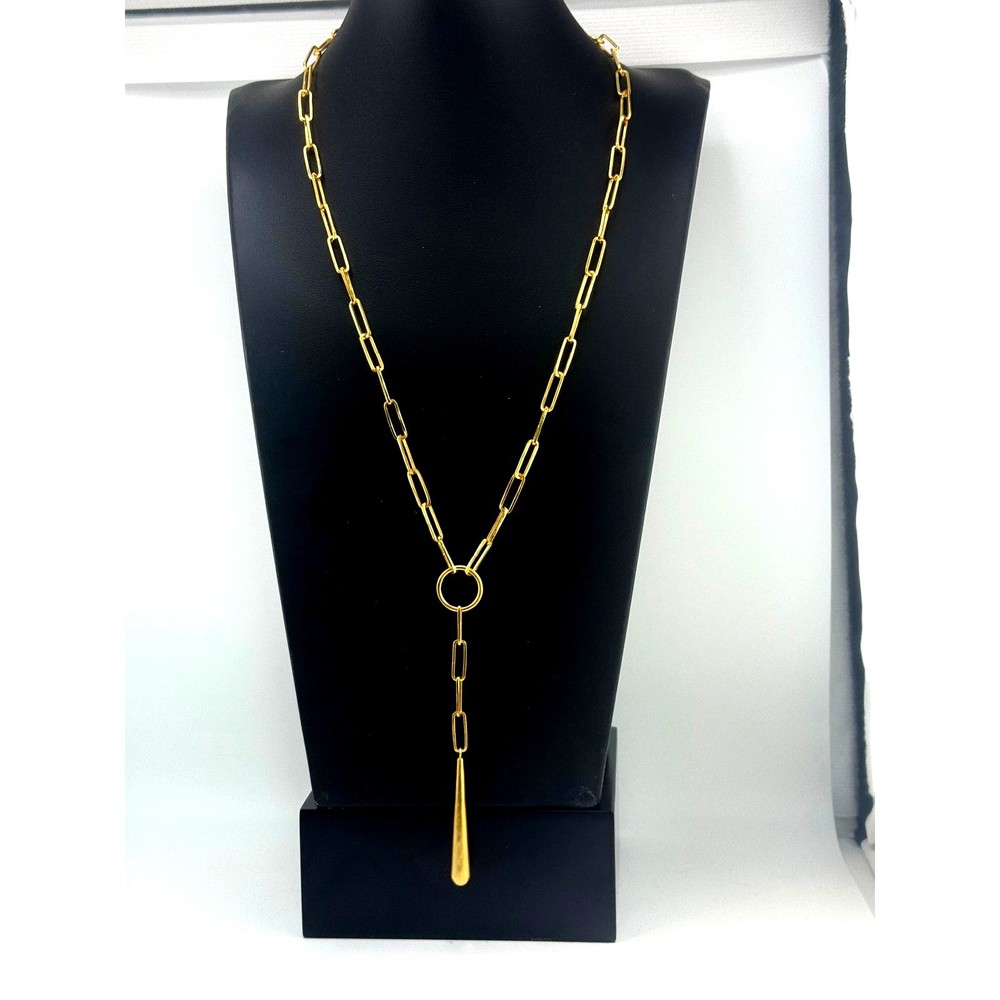 Jane Diaz Gold Plated Paper Clip Necklace with Large Drop Pendant