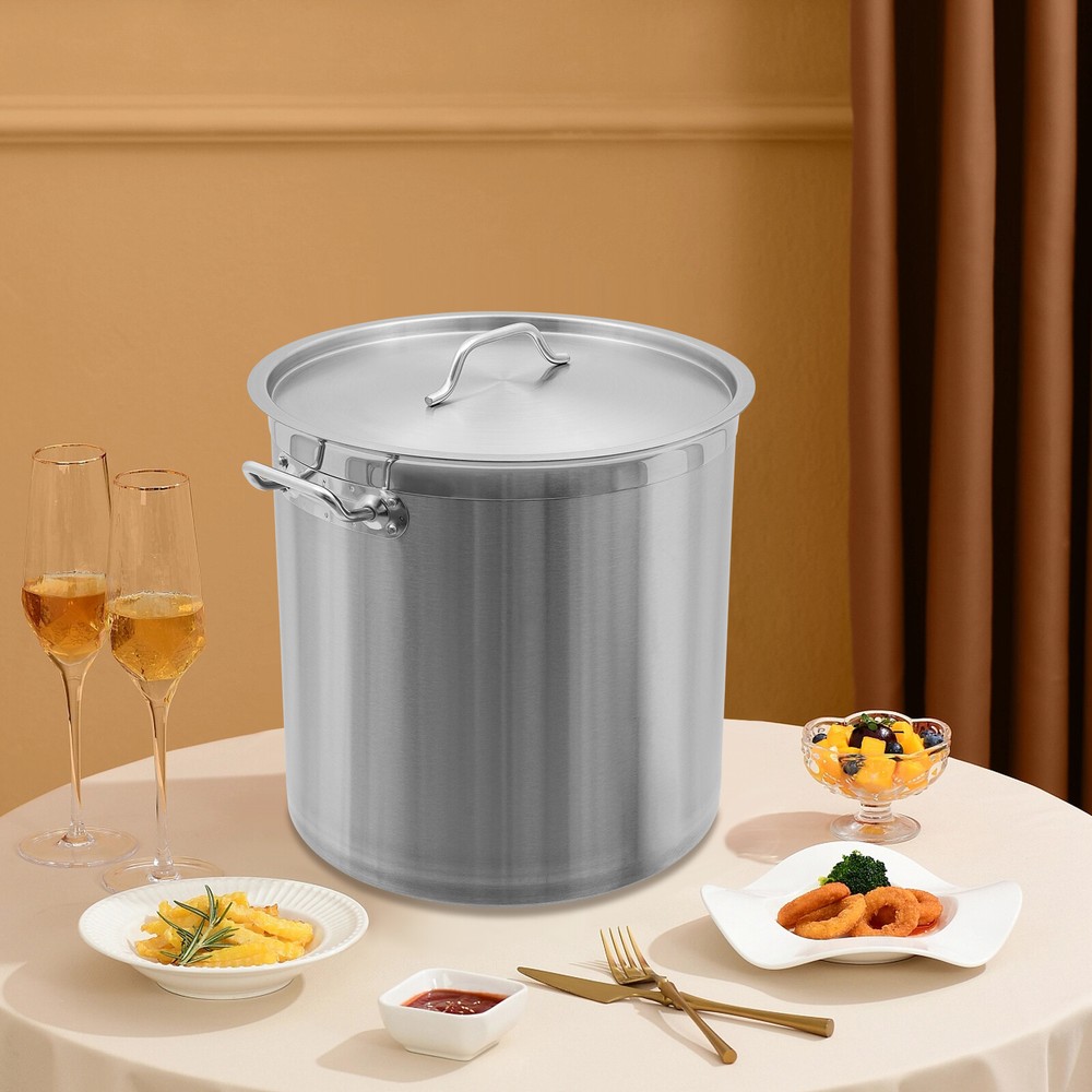 20QT Stainless Steel Soup Pot with Lid & Draining Basket 14.8x13.8in