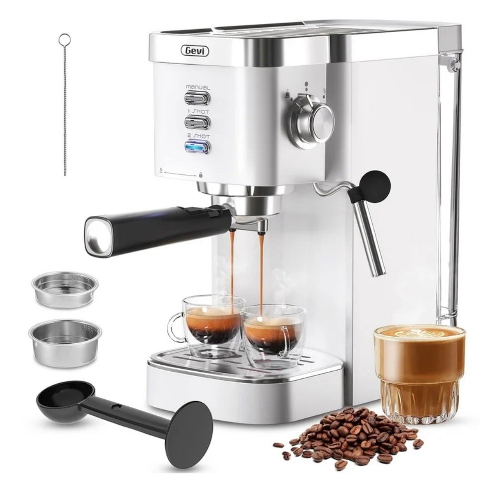 Gevi 20 Bar Automatic 40-Cup White Espresso Machine with Milk Frother