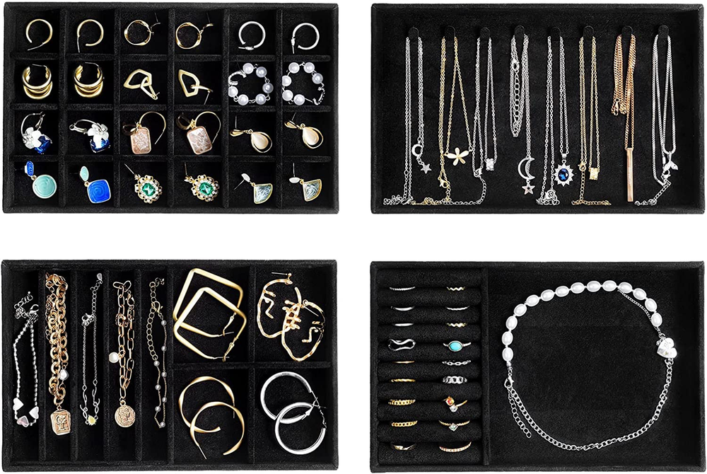 Stackable Jewelry Drawer Organizer Trays and Inserts Container for Storage