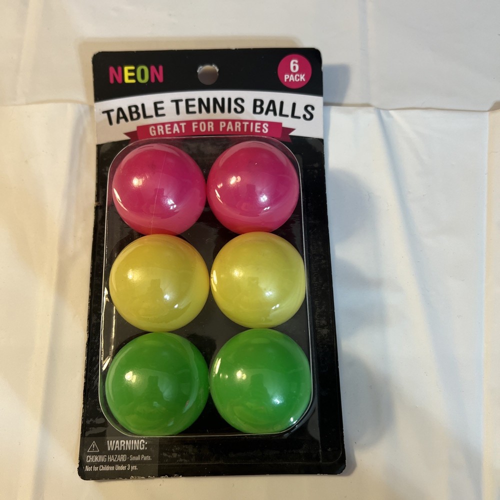 Neon Glow Table Tennis Balls 6-Pack Bright Colors