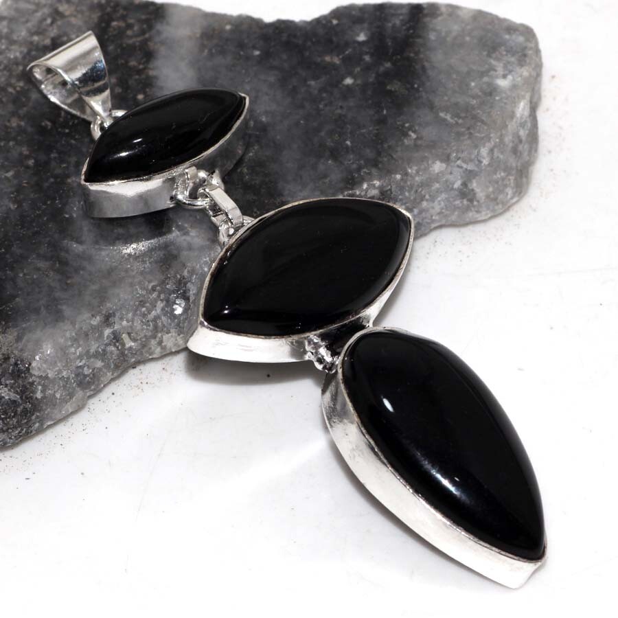 925 Silver Plated Black Onyx Jewellery Pendant Gemstone Handmade Size 3