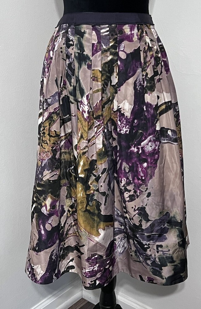 Veronika Maine Skirt Women Size 12 Midi Abstract Australia Italian Fabric Satin